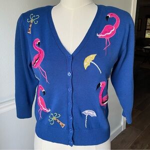 Jack B Quick Vintage Flamingo Blue Button Cardigan   Women’s Size Petite Small